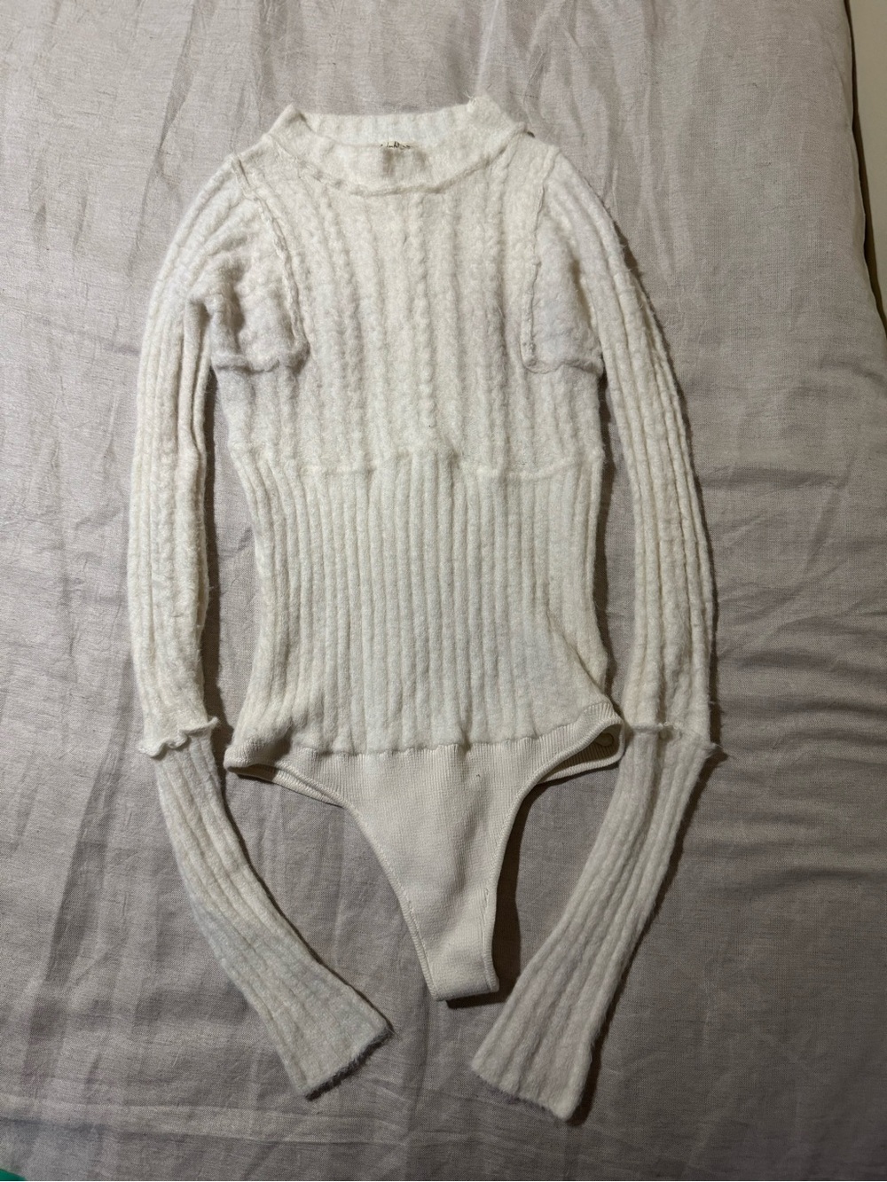Free People Ivory Cable Knit Bodysuit Size XS NWT